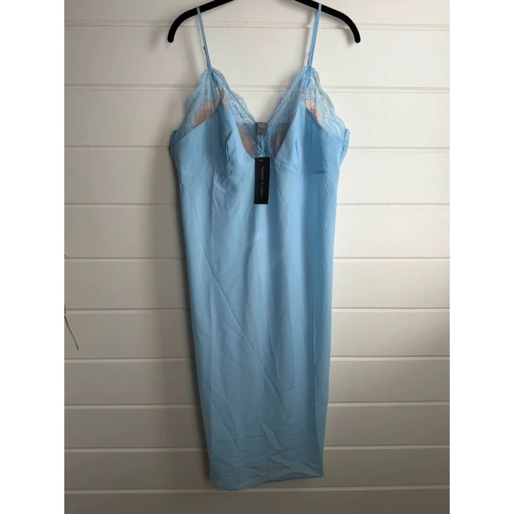 NWT Savage X Fenty Pale Blue Satin Lace Trim Slip Dress Sz 1X US 16/18